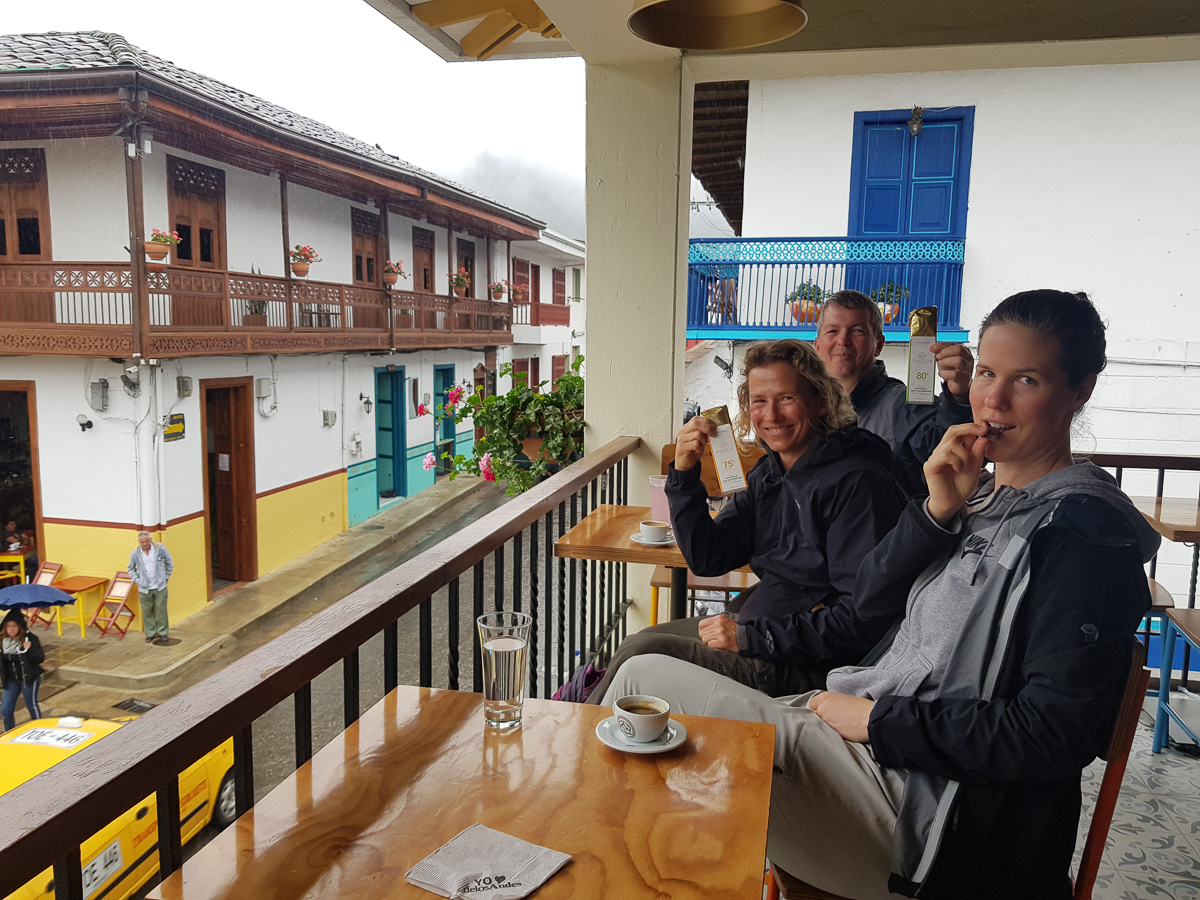 Pilots enjoying Chocolate and espresso on a balcony in Colombia