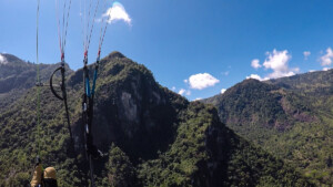 Massive cliff viewed from a paraglider in the Cauca Valley