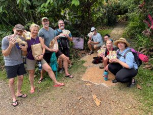 Tour one showing our 'score' of chocolate bars and other goodies at La Iguana Chocolate.