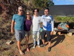 Thanks for everything! Brad and Maren with their good friend and his son on launch in Jaco. Taking a moment to say goodbye.