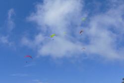 With the site almost to ourselves! :-) Discover Paragliding Tour one, high in the sky over the Dominical launch.