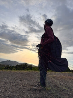 Pilot at launch in the evening light.